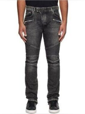 Balmain Men's Black-Gray Moto Biker Jeans